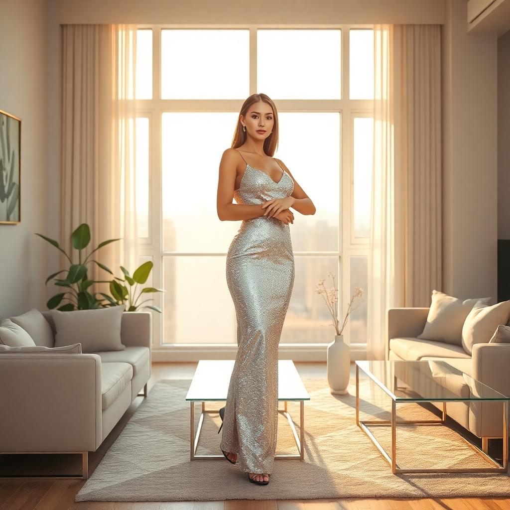 confident-woman-1990s-minimalist-apartment-silver-dress.jp