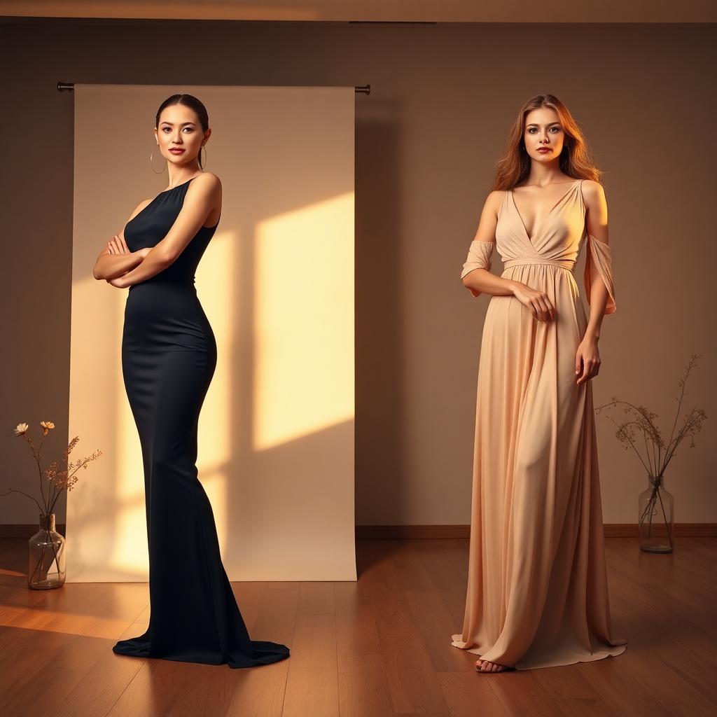 two-female-models-contrasting-dress-styles