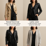lether coat, trench coat, cardigan
